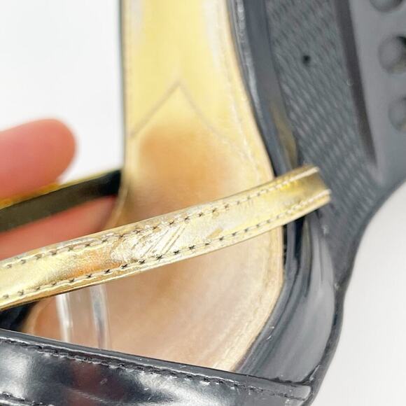 Prada Fall 2014 Runway Black Gold Industrial Metal Wedge Sandal size IT 38.5 - Picture 7 of 15